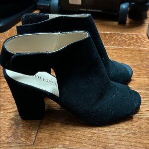 Franco Fortini Black Suede Open-Toe Block Heel